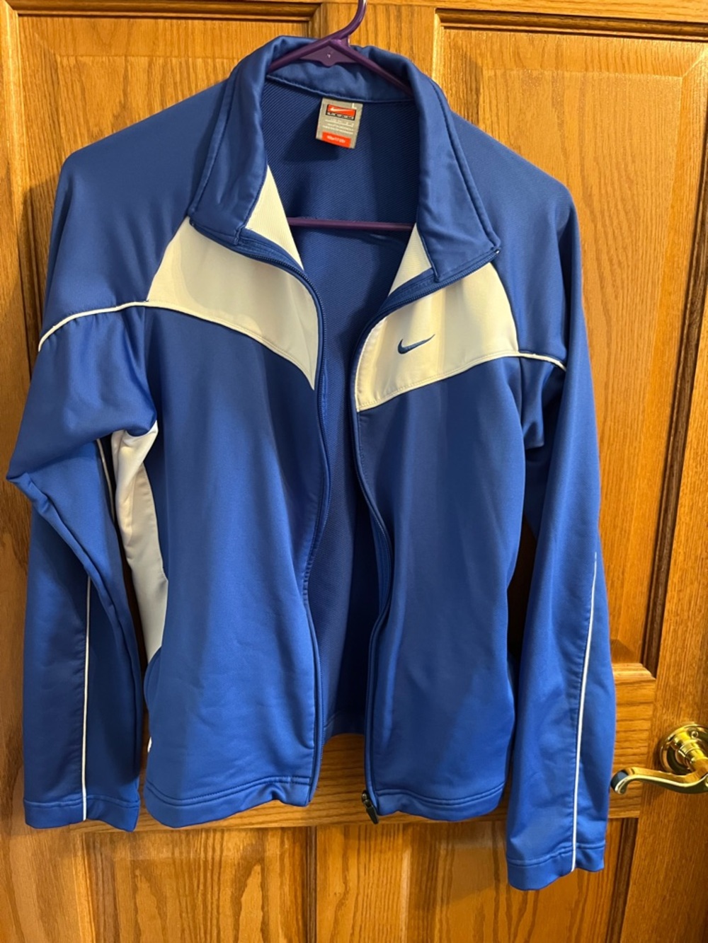 Nike Royal Blue and White Zip-Up Athletic Jacket Large